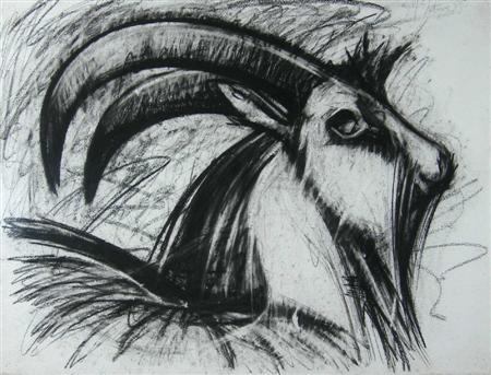 Appraisal: KEITH MCINTYRE SCOTTISH B CAPRICORN Signed and dated charcoal cm