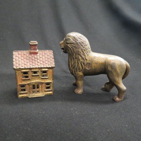 Appraisal: Cast Iron Figural Still Banks lion and horse all original