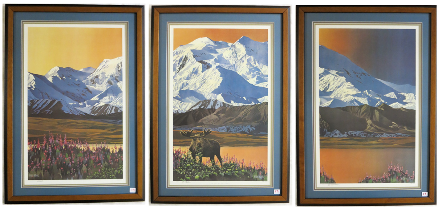 Appraisal: BYRON BIRDSALL THREE LIMITED EDITION PRINTS Alaska born A triptych