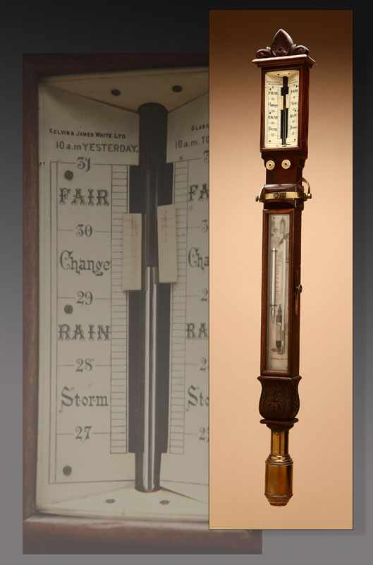 Appraisal: A Scottish Victorian mahogany marine stick sympiesometer barometer thermometer White