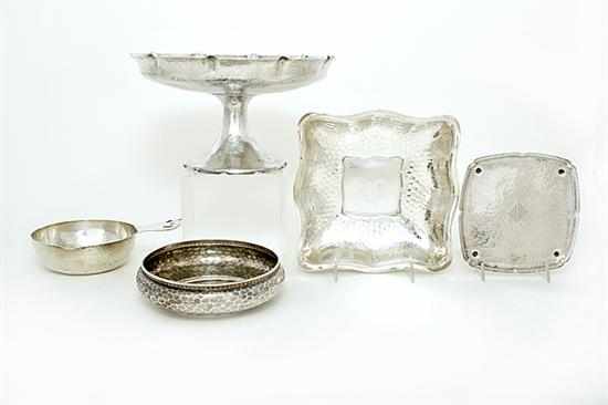 Appraisal: Whiting hammered sterling compote bowls tray and porringer New York