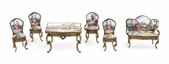 Appraisal: A Continental Gilt Metal and Enameled Miniature Parlor Suite comprising