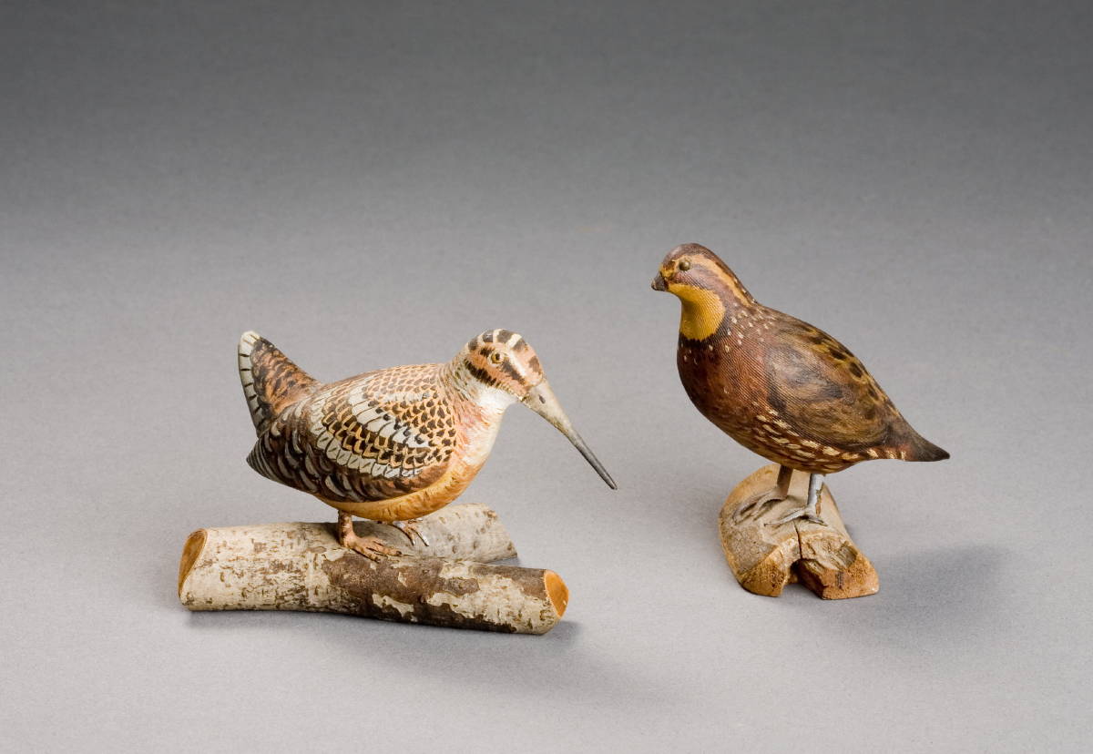 Appraisal: BOB WHITE AND WOODCOCK TWO MINIATURE DECORATIVE BIRD CARVINGS ON