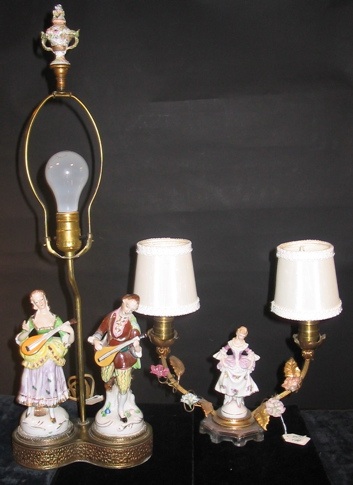 Appraisal: TWO GERMAN FIGURAL PORCELAIN TABLE LAMPS the first with single