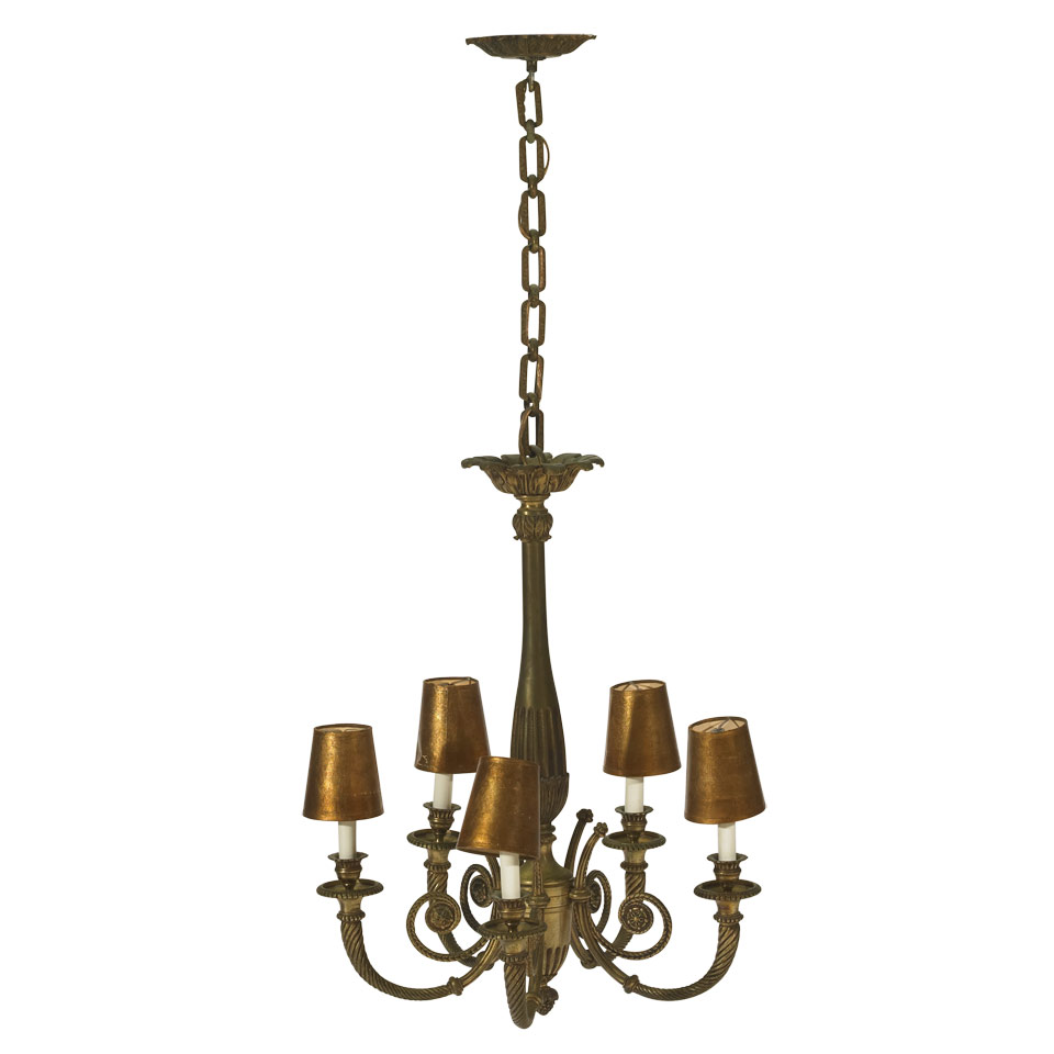 Appraisal: French Second Empire Style Gilt Metal Five Light Chandelier height