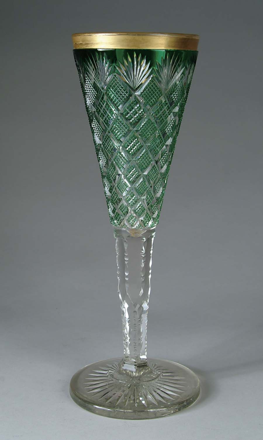 Appraisal: CUT GLASS OVERLAY VASE Green cut to clear strawberry and