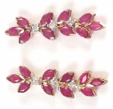 Appraisal: PAIR OF RUBY AND DIAMOND EARRINGS each k yellow gold