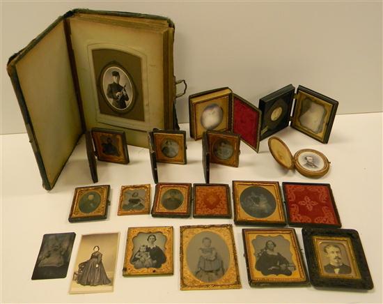 Appraisal: Photo album with early photographs along with gutta percha leather