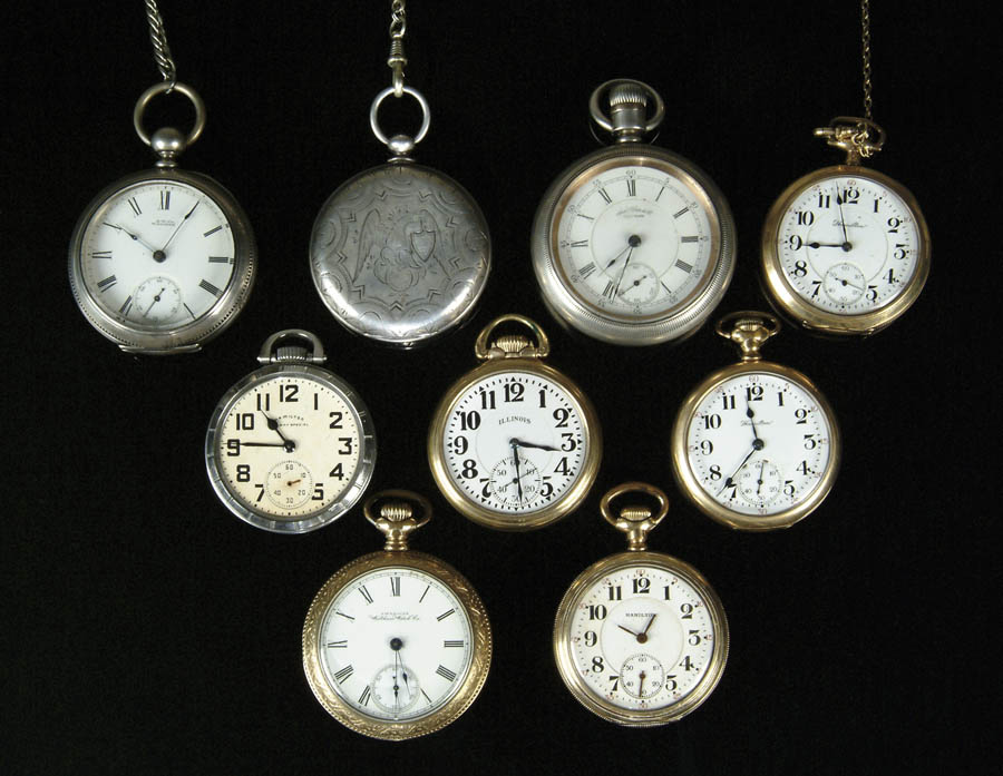 Appraisal: LOT OF NINE MISCELLANEOUS POCKET WATCHES Hunter case silver watch