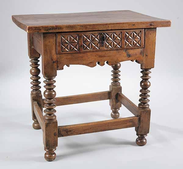 Appraisal: An Antique Spanish Carved Walnut Table th c geometrically carved