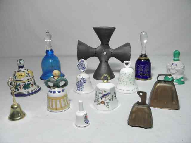 Appraisal: Collection of assorted bells Includes a gilt cobalt blue bell