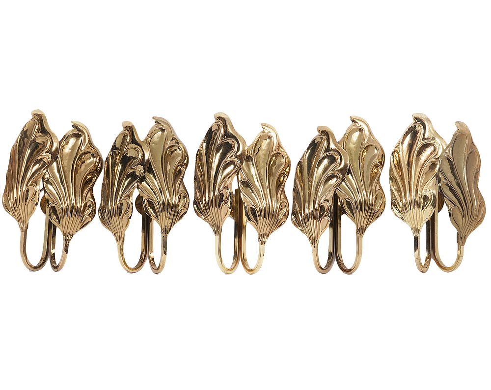 Appraisal: Set of Five Italian Brass Leaf Sconces Set of five