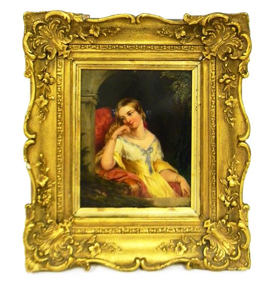 Appraisal: th C unsigned oil on board Young Girl at Window