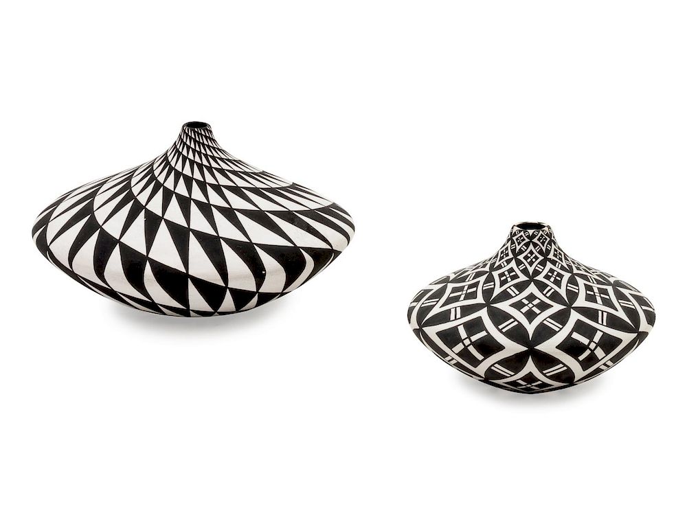 Appraisal: Dorothy Torivio Acoma - Two Black and White Acoma Vessels