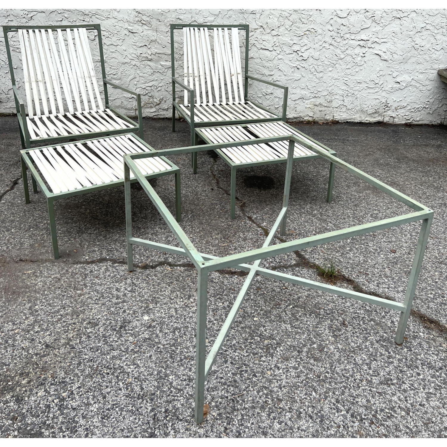 Appraisal: pc Painted Aluminum Vinyl Strap Lounge Chairs with Ottomans and