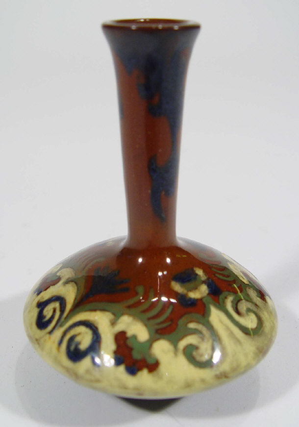 Appraisal: Miniature Rozenburgh Art Nouveau pottery bottle vase with hand enamelled