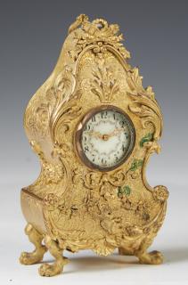 Appraisal: Diminutive French Rococo Style Gilt Bronze Boudoir Clock early th