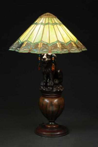 Appraisal: Victorian Leaded Glass Lamp Description diameter shade with butterflies on