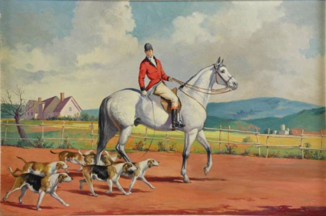 Appraisal: MATA Evelio Garcia Oil on Canvas Fox Hunter andDogs Signed