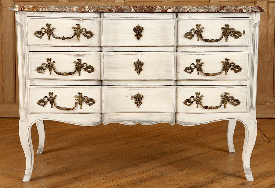 Appraisal: FRENCH REGENCY STYLE MARBLE TOP COMMODE A French Regency style