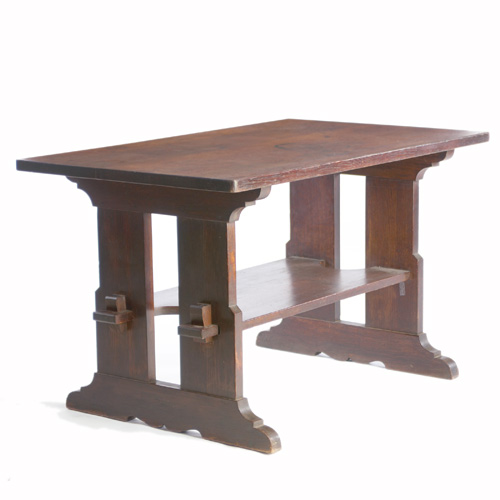 Appraisal: L J G STICKLEY Trestle table with an overhanging top