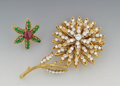 Appraisal: An Impressive Diamond Ruby and Emerald Flower Brooch k brooch