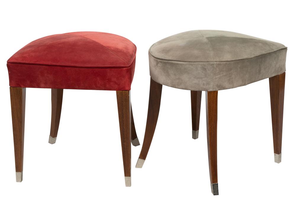 Appraisal: PAIR OF FRENCH ART DECO STOOLSone covered with red suede