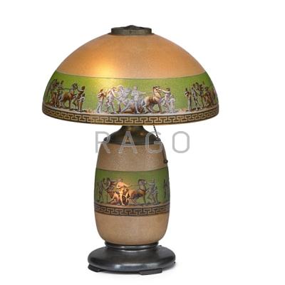 Appraisal: PITTSBURGH Adjustable table lamp with lighting base painted Greek frieze