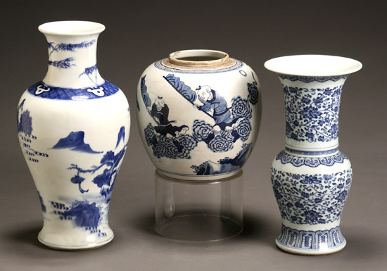 Appraisal: Two Chinese Blue and White Vases and a Ginger Jar