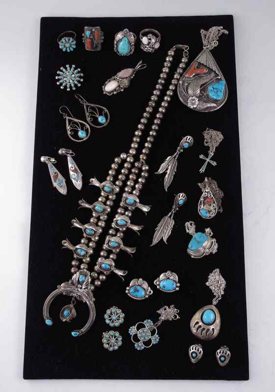 Appraisal: ESTATE COLLECTION OF AMERICAN INDIAN JEWELRY Some marked sterling featuring