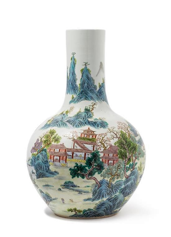 Appraisal: A Large Polychrome Enameled Porcelain Bottle Vase Height inches A