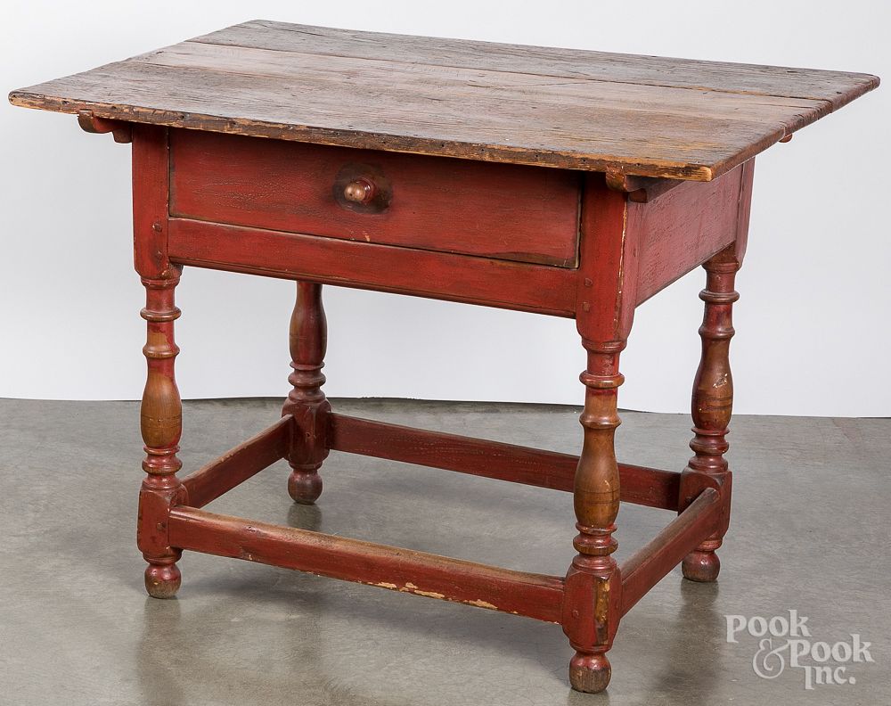 Appraisal: Pennsylvania painted poplar tavern table th c Pennsylvania painted poplar