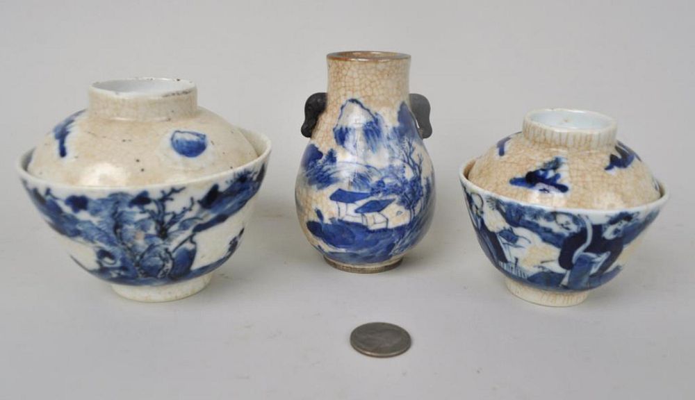 Appraisal: Three Chinese B W Porcelain Items comprising two covered bowls