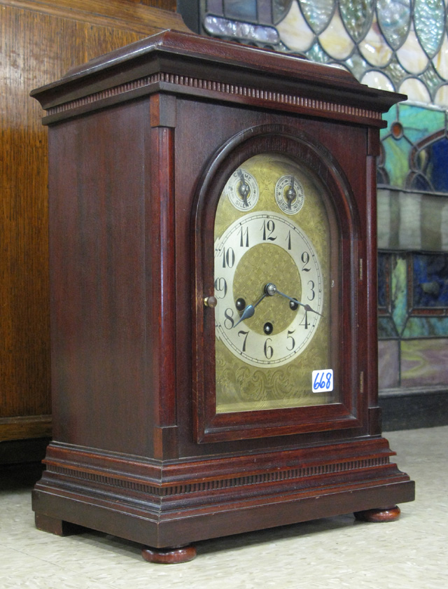 Appraisal: MAHOGANY CASE BRACKET CLOCK Junghans Clock Co German c 's