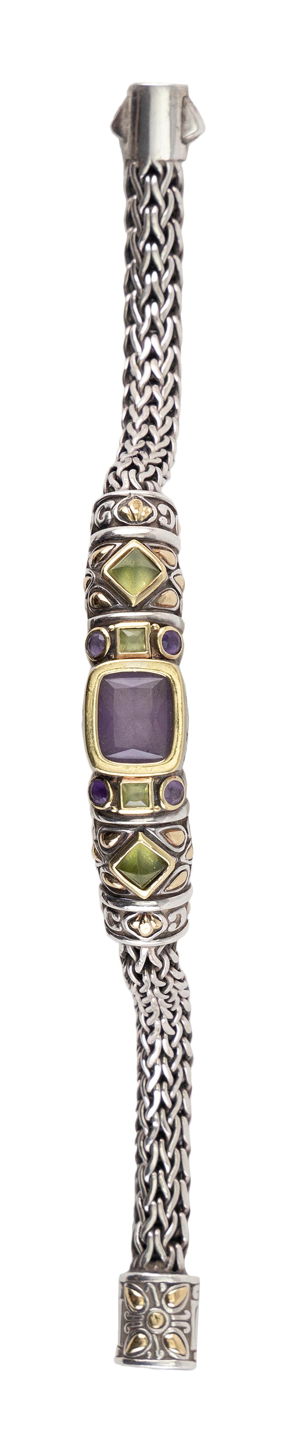 Appraisal: JOHN HARDY STERLING SILVER KT YELLOW GOLD AMETHYST AND PERIDOT