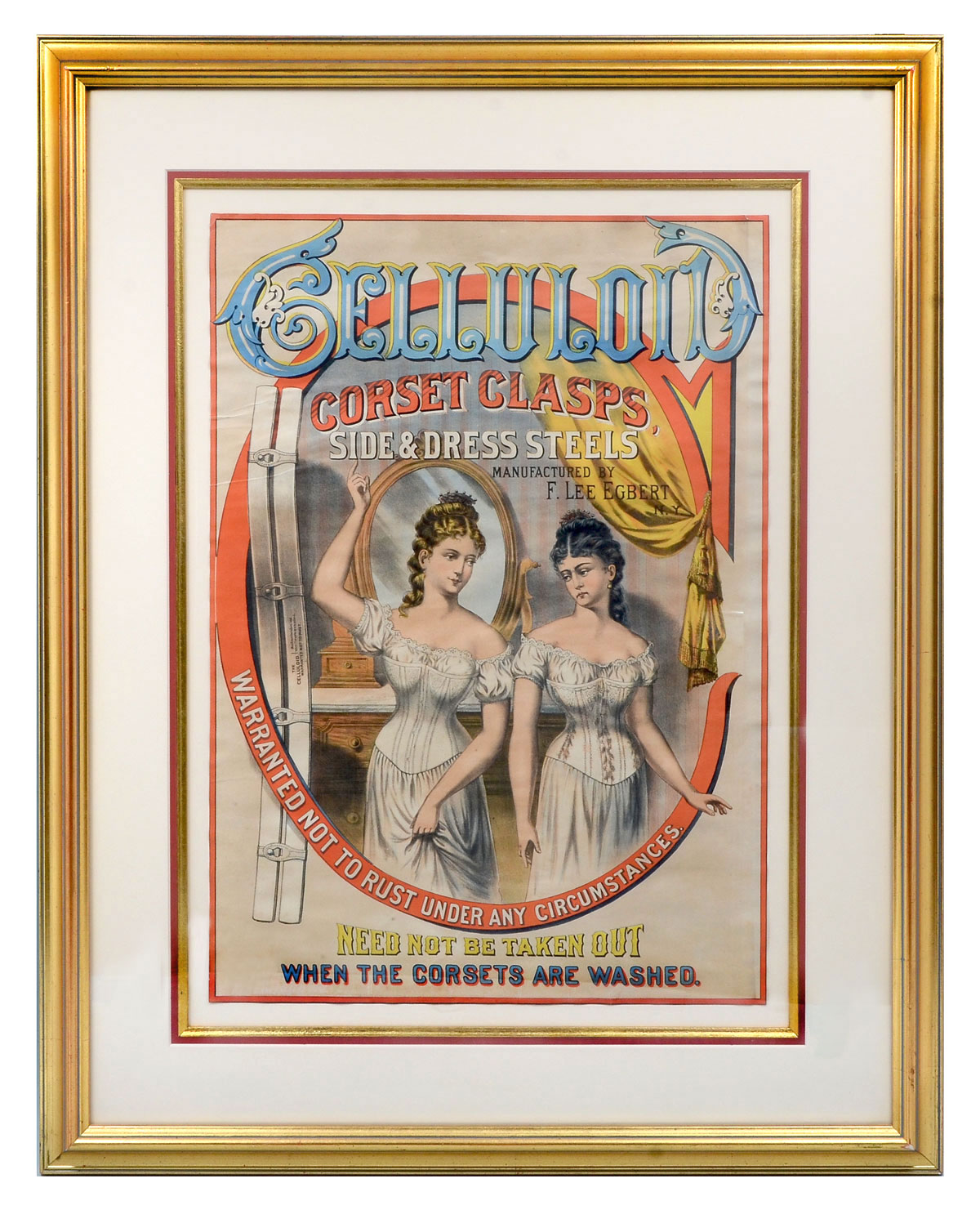 Appraisal: ADVERTISEMENT LITHOGRAPH FOR CELLULOID CORSET CLASPS Manufactured by F Lee