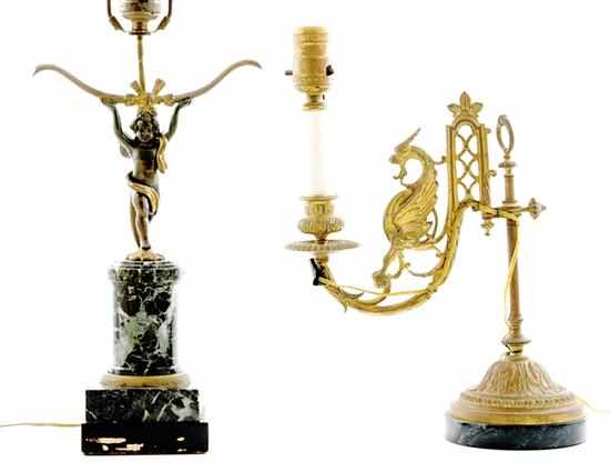 Appraisal: Figural bronze and metal lamps late th century candlestick in