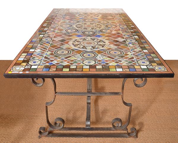 Appraisal: A LARGE WROUGHT IRON BASED SPECIMEN MARBLE INLAID CENTRE TABLE