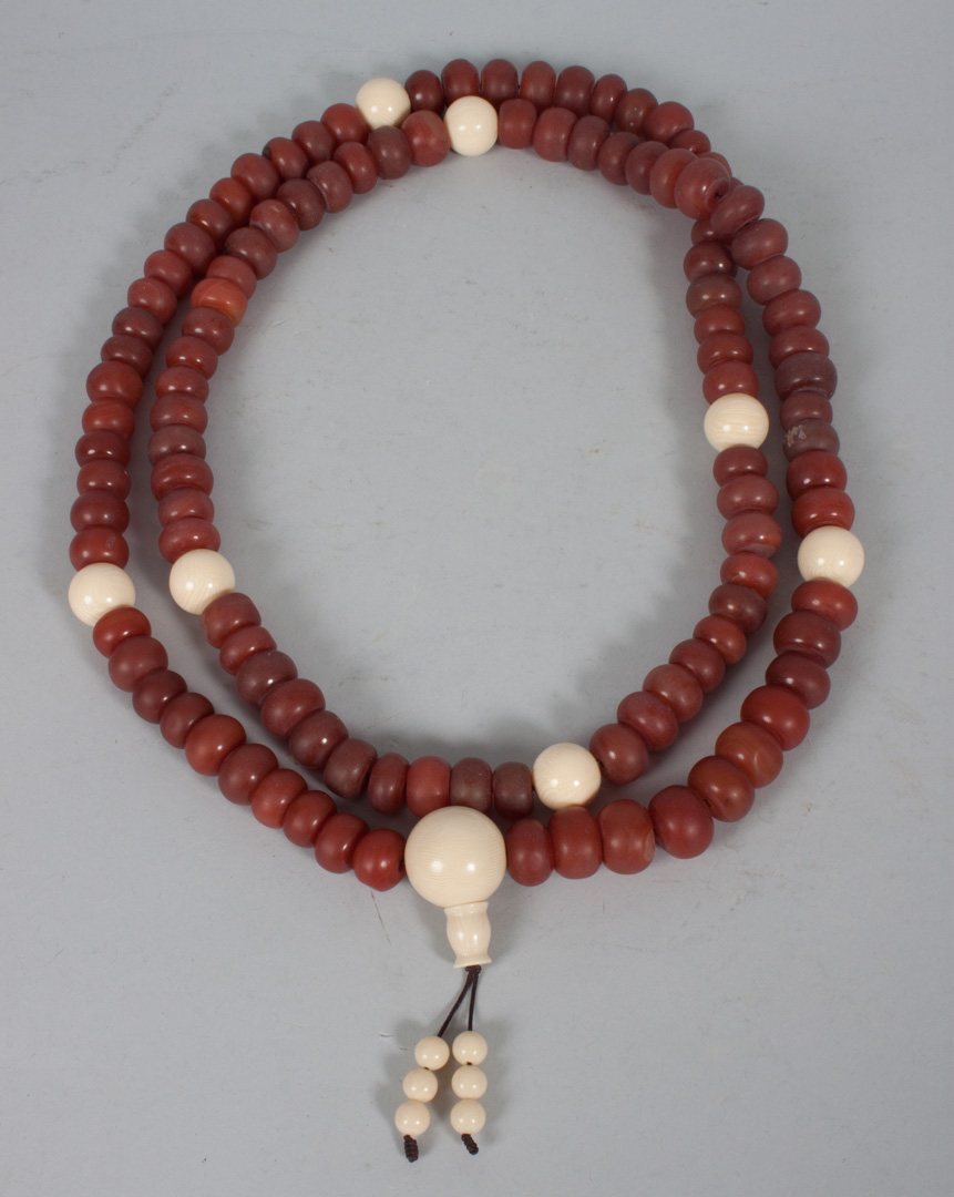 Appraisal: Set of Buddhist hardstone ivory prayer beads in L Condition