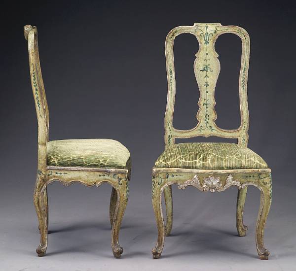 Appraisal: A set of eight Italian Rococo polychrome decorated chairs Venetian