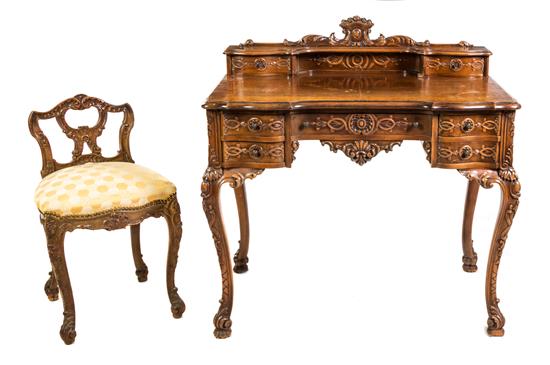 Appraisal: Sale Lot A Baroque Style Carved Writing Desk and Chair