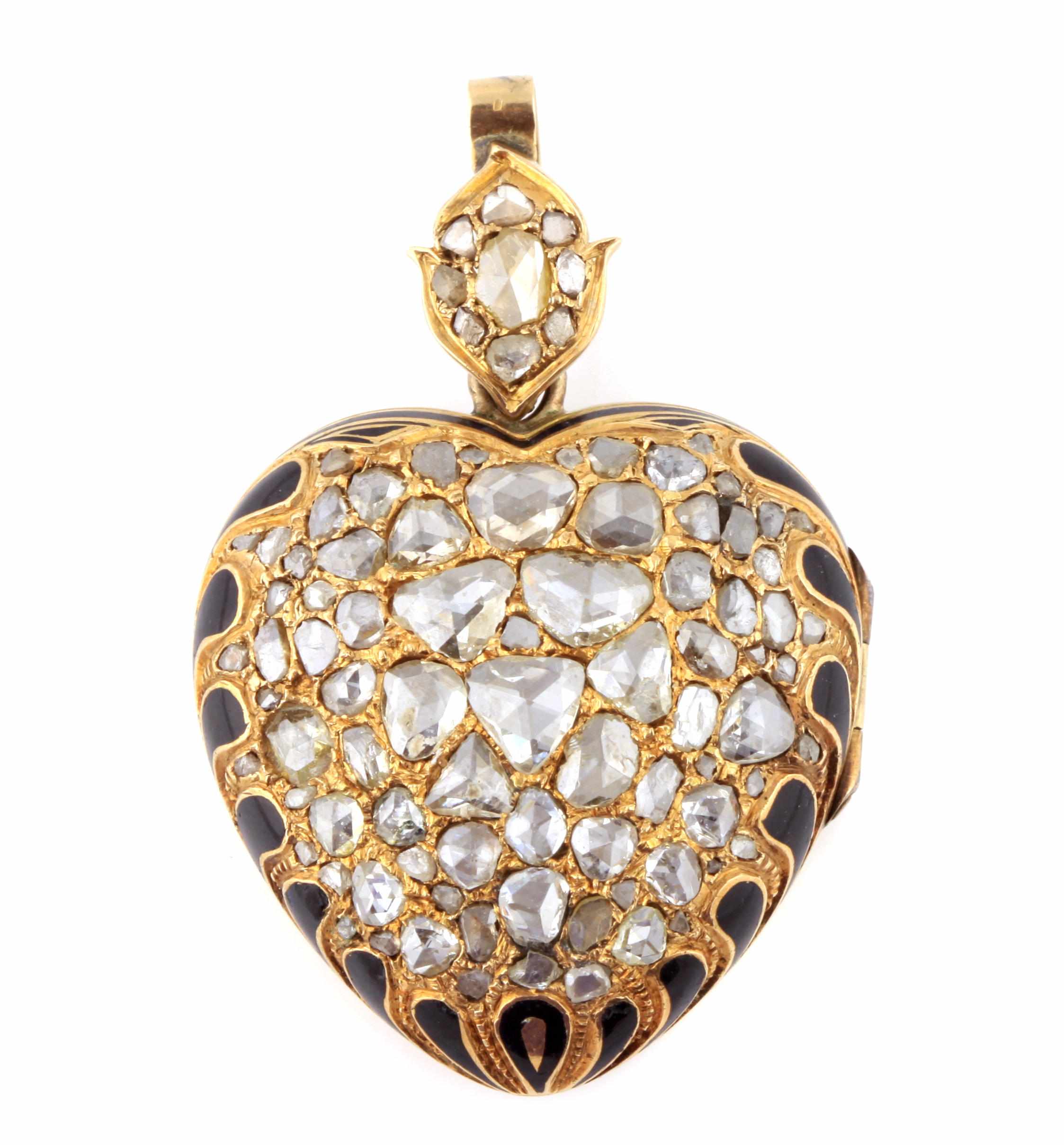 Appraisal: A rose-cut diamond enamel and gold heart pendant dimensions x