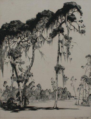 Appraisal: HUTTY Alfred American - Southern Bayou Landscape w Mossy Trees