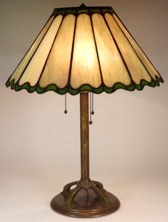 Appraisal: DUFFNER KIMBERLY LEADED GLASS TABLE LAMP New York Early th