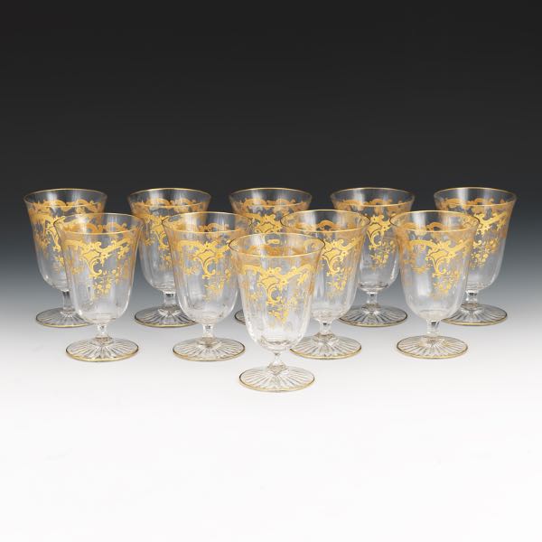 Appraisal: TEN MOSER ANTIQUE OPTIC GLASS AND GOLD GOBLETS x Elegant