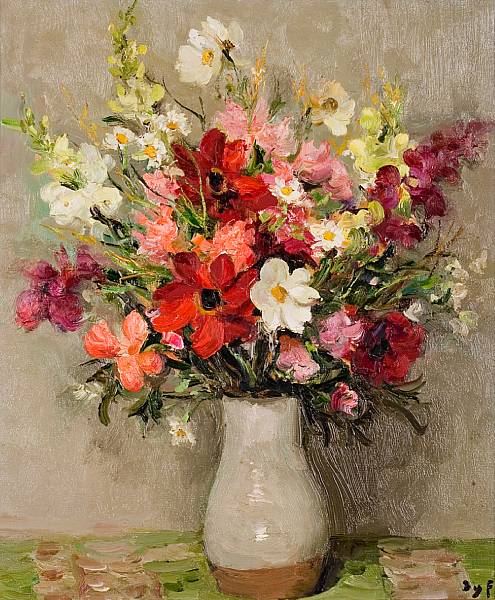 Appraisal: Marcel Dyf French - Dahlias and Cosmos no c signed