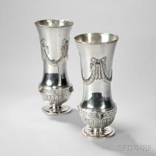 Appraisal: Pair of Continental Silver Vases probably Germany late th early