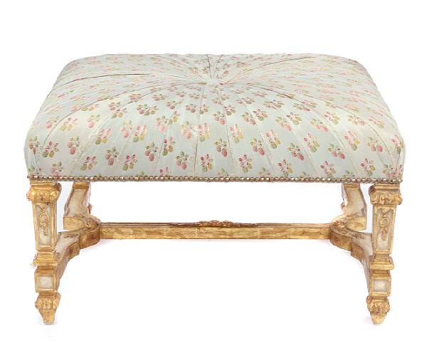 Appraisal: A Louis XIV style giltwood and paint decorated upholstered tabouret