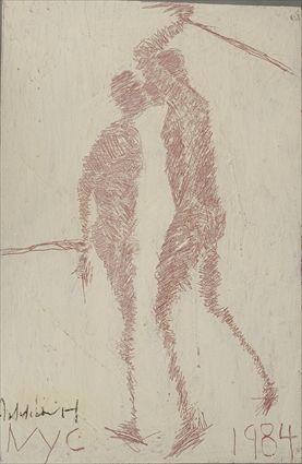 Appraisal: Carl Fishchnitt th C Two Figures Incised paint and encaustic