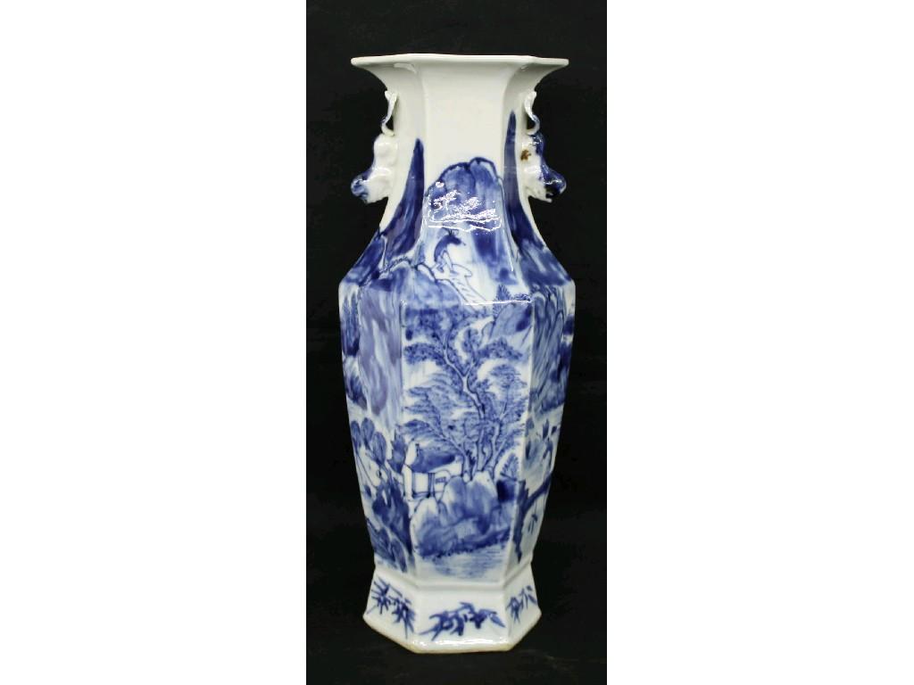 Appraisal: Chinese blue and white hexagonal tapering vase decorated on five